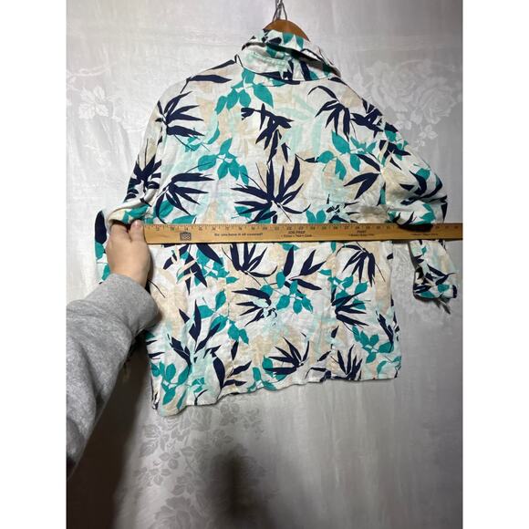 JM Collection 100% Linen Shirt 16 White Blue Floral Tropical Button Up Boxy Tie - Picture 8 of 9